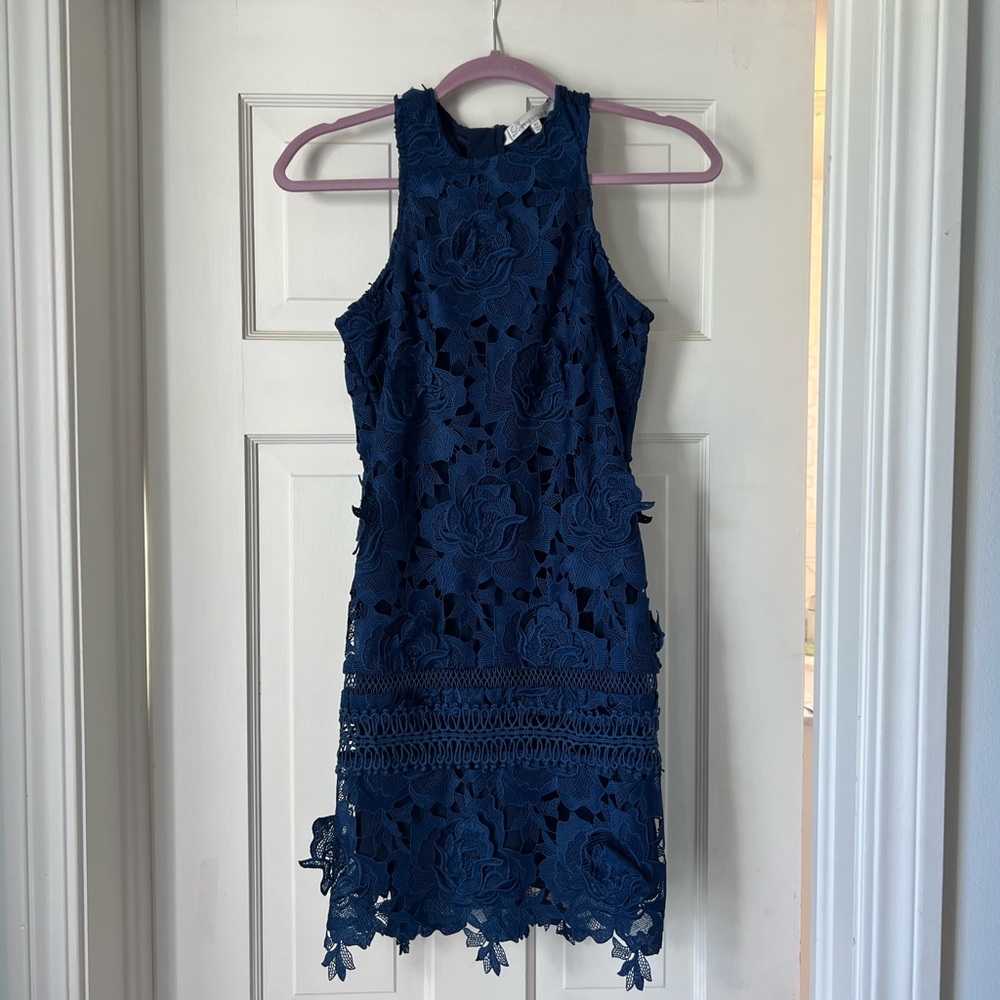 Lovers + Friends navy blue lace mini dress